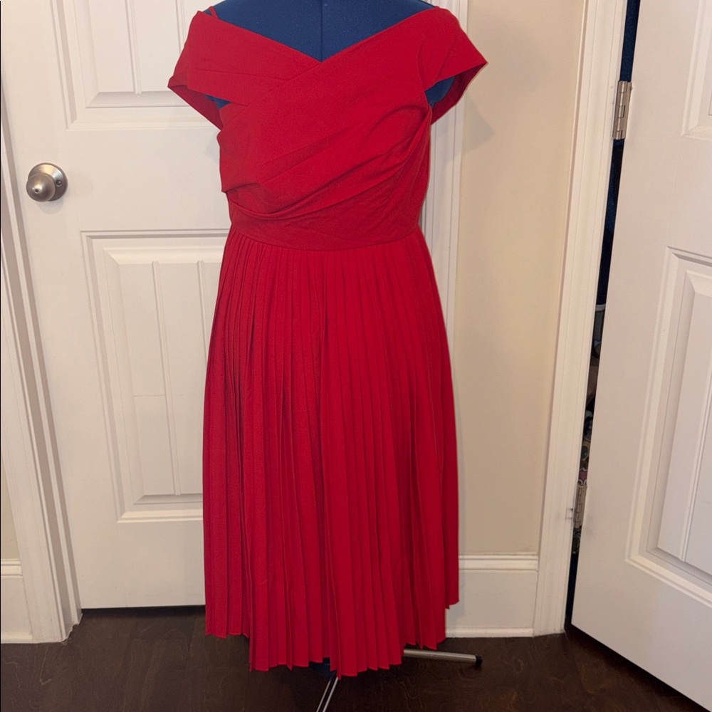 NWOT pleated chic Red Midi Dress